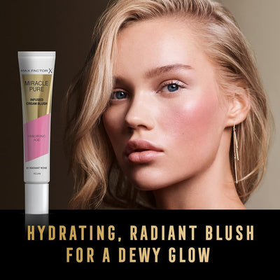 Max Factor Miracle Pure Cream Blush 01 Radiant Rose, Moisturising, Plumps & Hydrates, Buildable Glow, Infused with Hyaluronic Acid & Squalene, Fresh & Healthy Looking Skin, 100% Vegan Max Factor