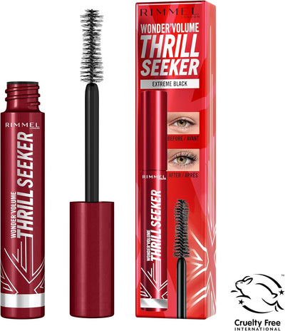 Rimmel London Thrillseeker Black Mascara, Bold Volume, Lengthening, Weightless Definition, Clump-Free, Smudge Proof, All Day Wear, Creamy Whipped Formula, Hourglass Shaped Brush Grabs Every Lash Rimmel