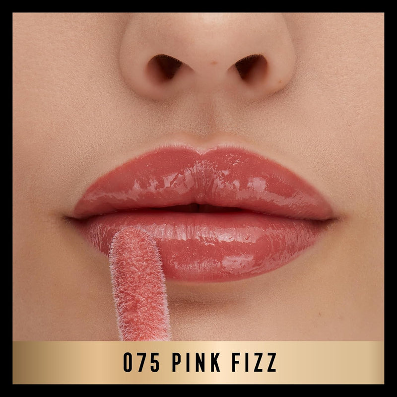 Max Factor 2000 Calorie Lip Glaze Pink Fizz, Full Shine Lip Gloss, Nourishing with Hyaluronic Acid & Squalane, Instant Plump, Non-Sticky, Vanilla-Milk Scent, Fuller Looking Lips Greenwize