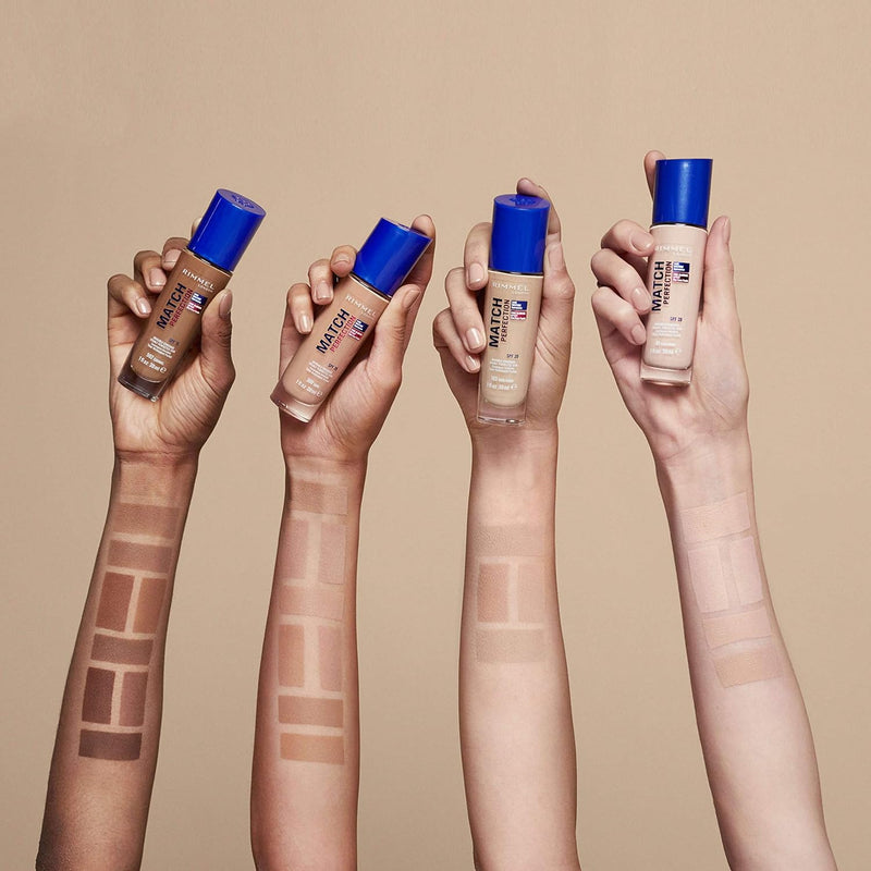 Rimmel Match Perfection Foundation 301 Warm Honey, Medium Coverage, 24hr Hydration, No Caking or Creasing, Lightweight, Reduces Imperfections, Invisible Coverage, SPF20, Cruelty Free Greenwize