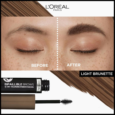 L'Oréal Paris Volumising Brow Mascara, Longwear Brow Gel for Fuller Looking Eyebrows, Up To 24 Hours Wear, Water Resistant, Infallible Brows, 5 ml, Shade: 5.0 Light Brunette Greenwize