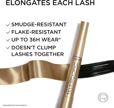 L'Oréal Paris Mascara, Telescopic Original Mascara to Achieve Dramatic Length and Definition, Up to +71 Percent Lengthening Effect, Smudge-Resistant and Long-Wearing Formula for Up to 36H Wear, 8ml ‎L'Oréal