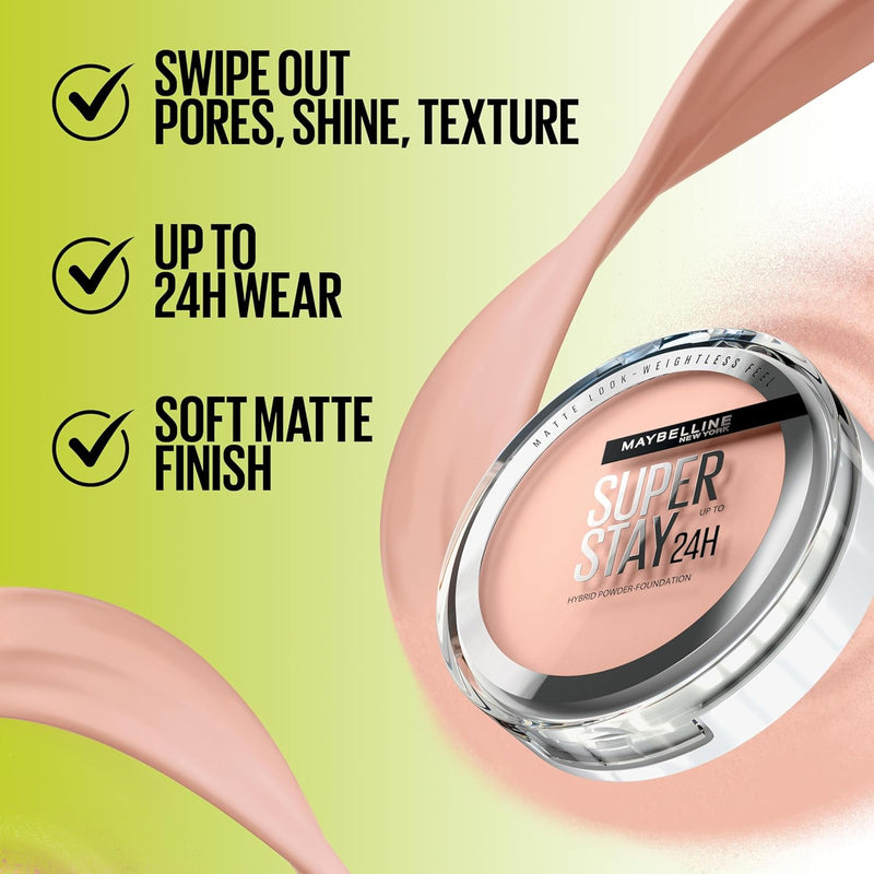 Maybelline Powder Foundation, Long-lasting 24H Wear, Medium to Full Coverage, Transfer, Water & Sweat Resistant, SuperStay 24H Hybrid Powder Foundation, 48 Greenwize