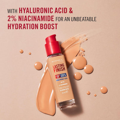 Rimmel Lasting Finish 35Hr Foundation 150 Rose Vanilla, Full Coverage, Hydrating, SPF20, Hyaluronic Acid, Vitamin E, 2% Niacinamide, All Day Wear, Vegan, Cruelty Free Rimmel