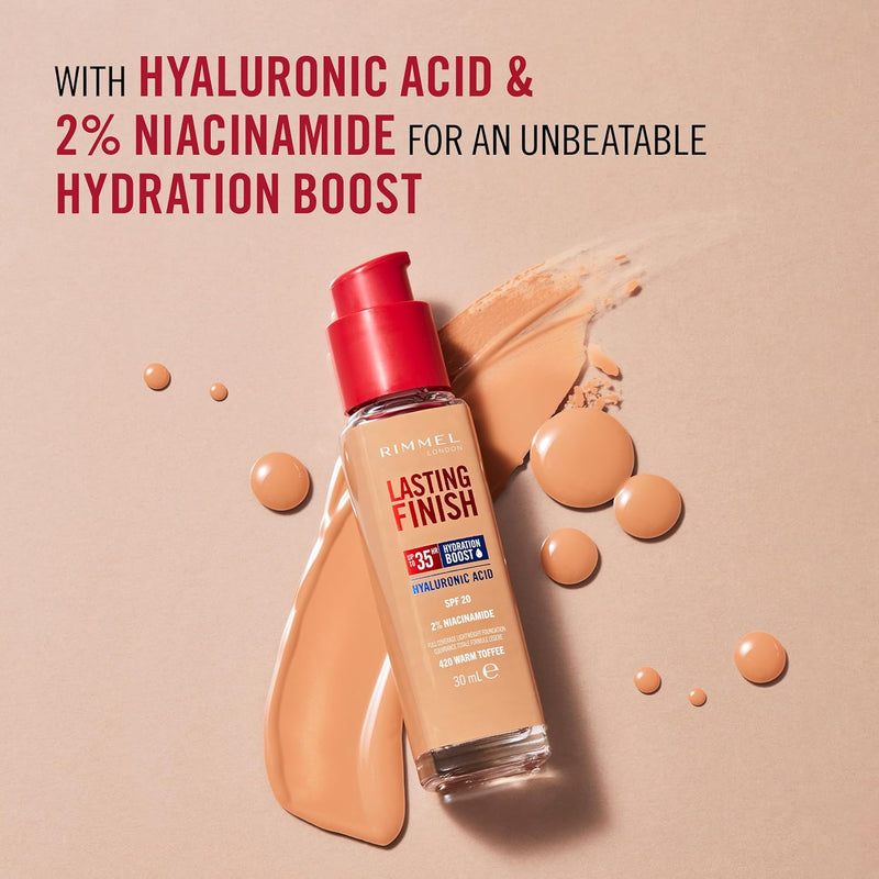 Rimmel Lasting Finish 35Hr Foundation 150 Rose Vanilla, Full Coverage, Hydrating, SPF20, Hyaluronic Acid, Vitamin E, 2% Niacinamide, All Day Wear, Vegan, Cruelty Free Rimmel