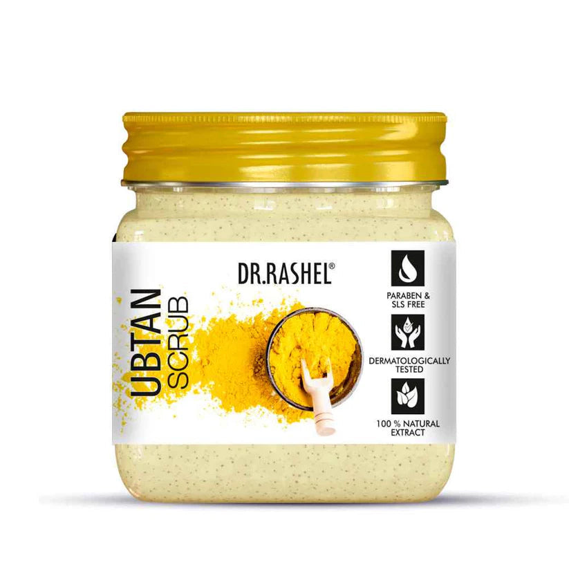 DR.RASHEL Ubtan Scrub for Face & Body with Haldi, Chandan & Kesar, Skin Brightening, Tan & Dead Skin Removal with Deep Exfoliation, 380ml Dr. Rashel
