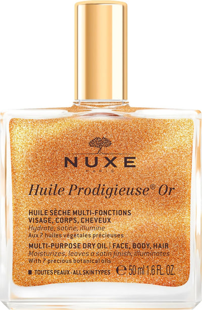 NUXE Huile Prodigieuse Shimmering Dry Oil 50ml, Gold-Flecked Dry Oil, Illuminates & Softens Face, Body & Hair, Multi-Purpose Nourishment, Vegan Formula Greenwize