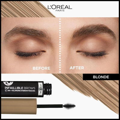 L'Oréal Paris Volumising Brow Mascara, Longwear Brow Gel for Fuller Looking Eyebrows, Up To 24 Hours Wear, Water Resistant, Infallible Brows, 5 ml, Shade: 7.0 Blonde Greenwize
