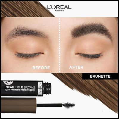 L'Oréal Paris Volumising Brow Mascara, Longwear Brow Gel for Fuller Looking Eyebrows, Up To 24 Hours Wear, Water Resistant, Infallible Brows, 5 ml, Shade: 3.0 Brunette Greenwize