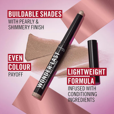 Rimmel Wonder'Last Shadow Stick, 004 Soft Bubbles, Easy To Apply, One Swipe Eyeshadow, Lasts All Day, Ultra-Creamy Formula, Buildable, Smudgeproof, Vegan Greenwize