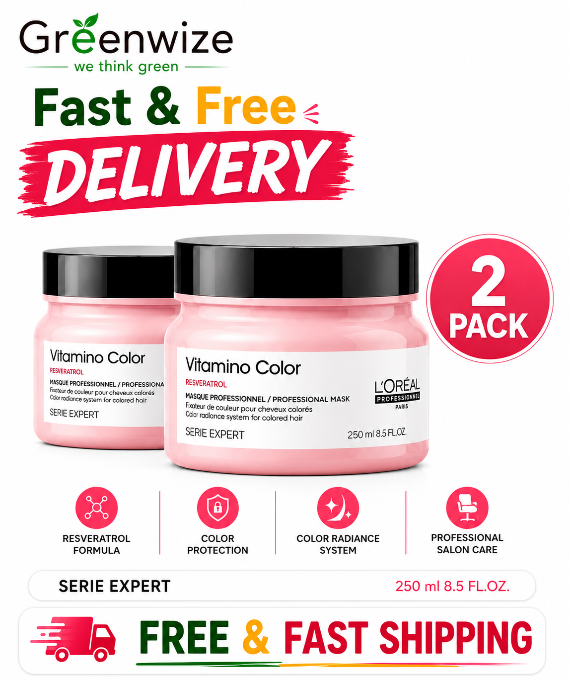 L'Oréal Professionnel Vitamino Color Hair Mask With Resveratrol, For Coloured Hair, Serie Expert, 250 ml (Pack of 2) LOreal Professionnel