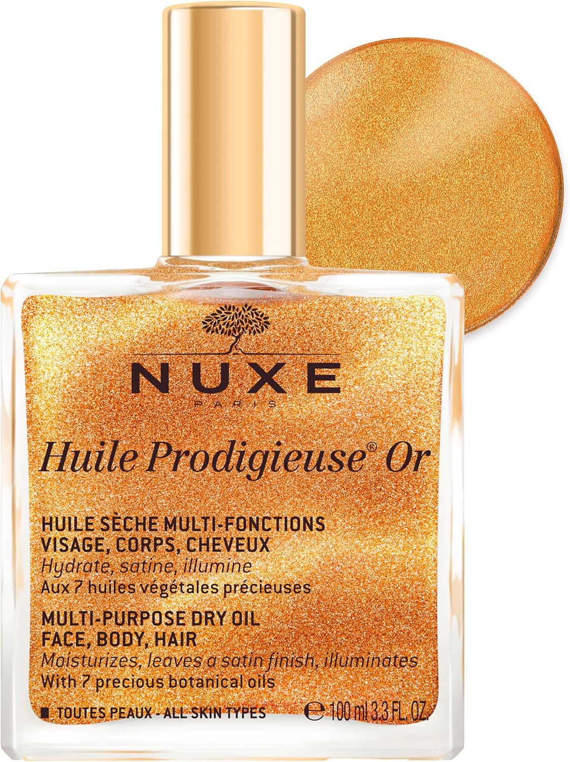 NUXE Huile Prodigieuse Shimmering Dry Oil, Gold-Flecked Dry Oil, Illuminates & Softens Face, Body & Hair, Multi-Purpose Nourishment, Vegan Formula NUXE