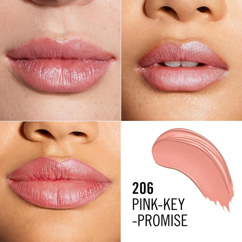 Rimmel Lasting Finish Lipstick 206 Pink-Key-Promise, Creamy Satin Finish, Long Lasting 8 HR Wear, Comfortable Formula, Rich Pigment Rimmel