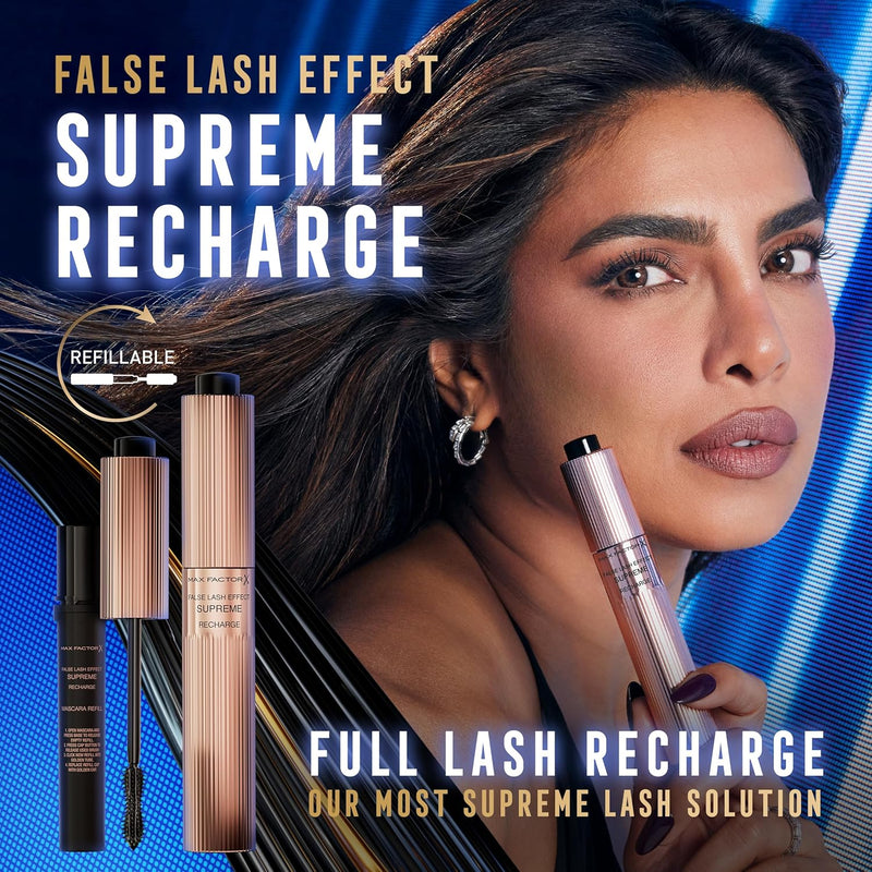 Max Factor False Lash Effect Supreme Recharge Mascara - Black, Instant 7x Volume, Healthier-Looking Lashes, Keratin-Rich Formula, Refillable Mascara Max Factor