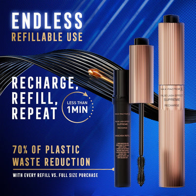Max Factor False Lash Effect Supreme Recharge Mascara - Black, Instant 7x Volume, Healthier-Looking Lashes, Keratin-Rich Formula, Refillable Mascara Max Factor