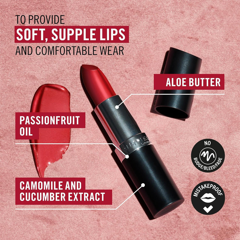 Rimmel Lasting Finish Lipstick 904 Pink Frosting, Creamy Satin Finish, Long Lasting 8 HR Wear, Comfortable Formula, Rich Pigment Rimmel