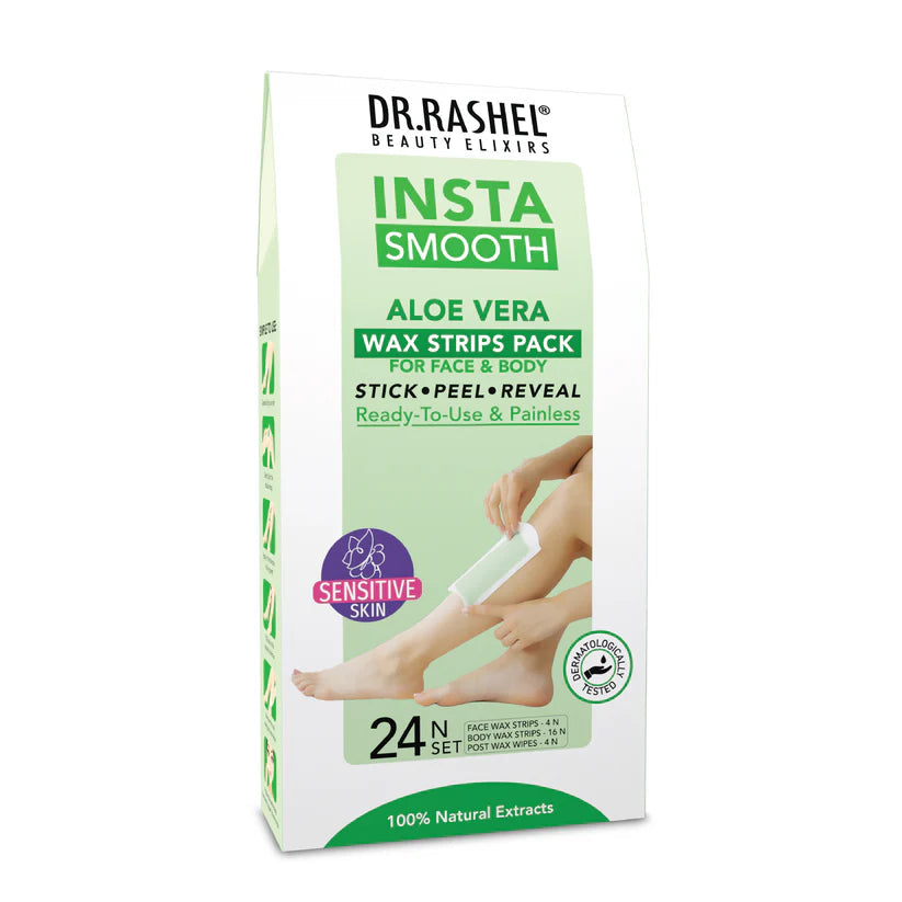 DR.Rashel Insta Smooth Aloe Vera Wax Strips Pack For Face & Body (24 Wax Strips) Dr. Rashel
