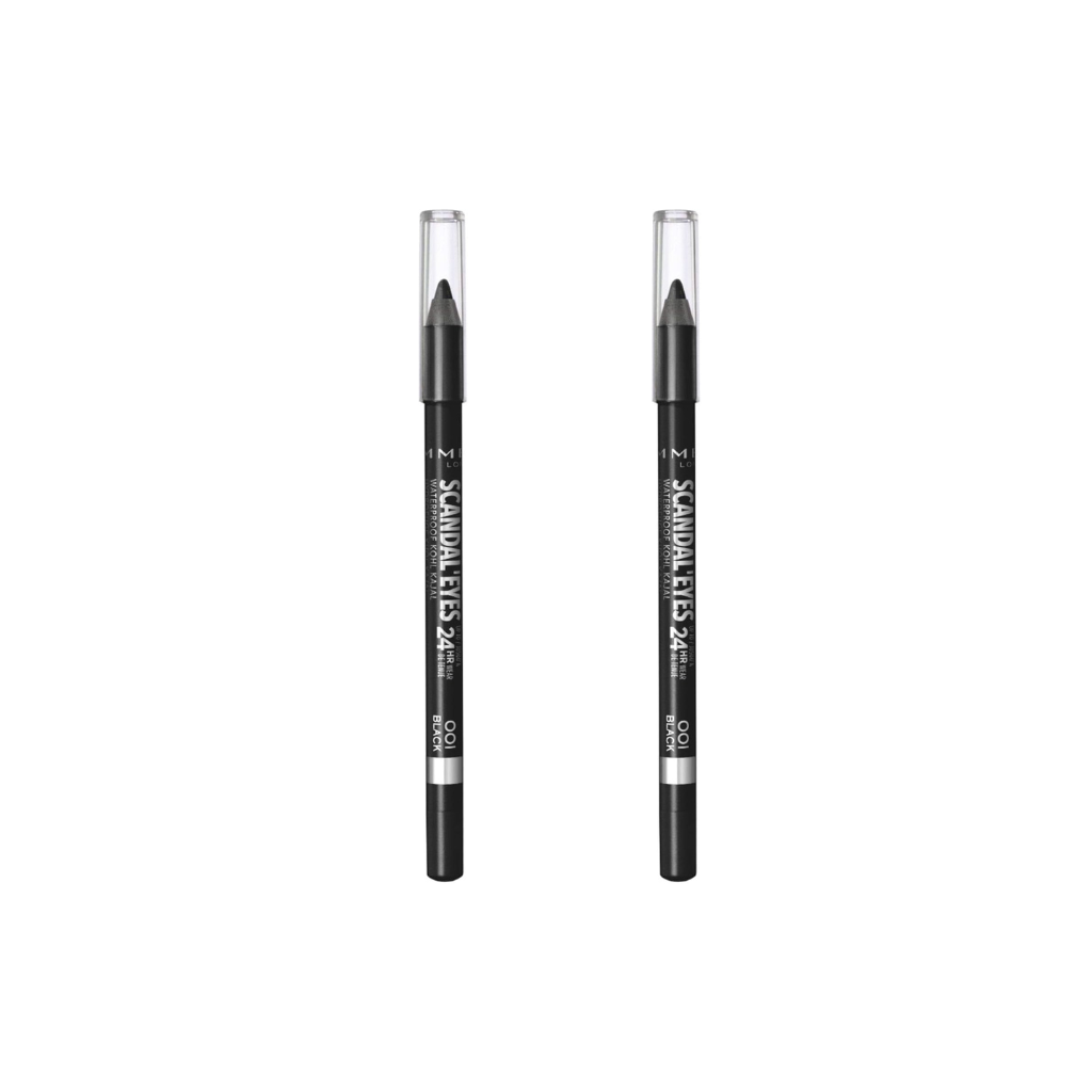 RIMMEL LONDON - Scandal'eyes Eyeliner - Waterproof Khol - 24hr Wear, Smudge-proof - Ultra Smooth & Creamy Formula - High Intensity Colour - 001 Black - 1.3g (Pack of 2) Rimmel