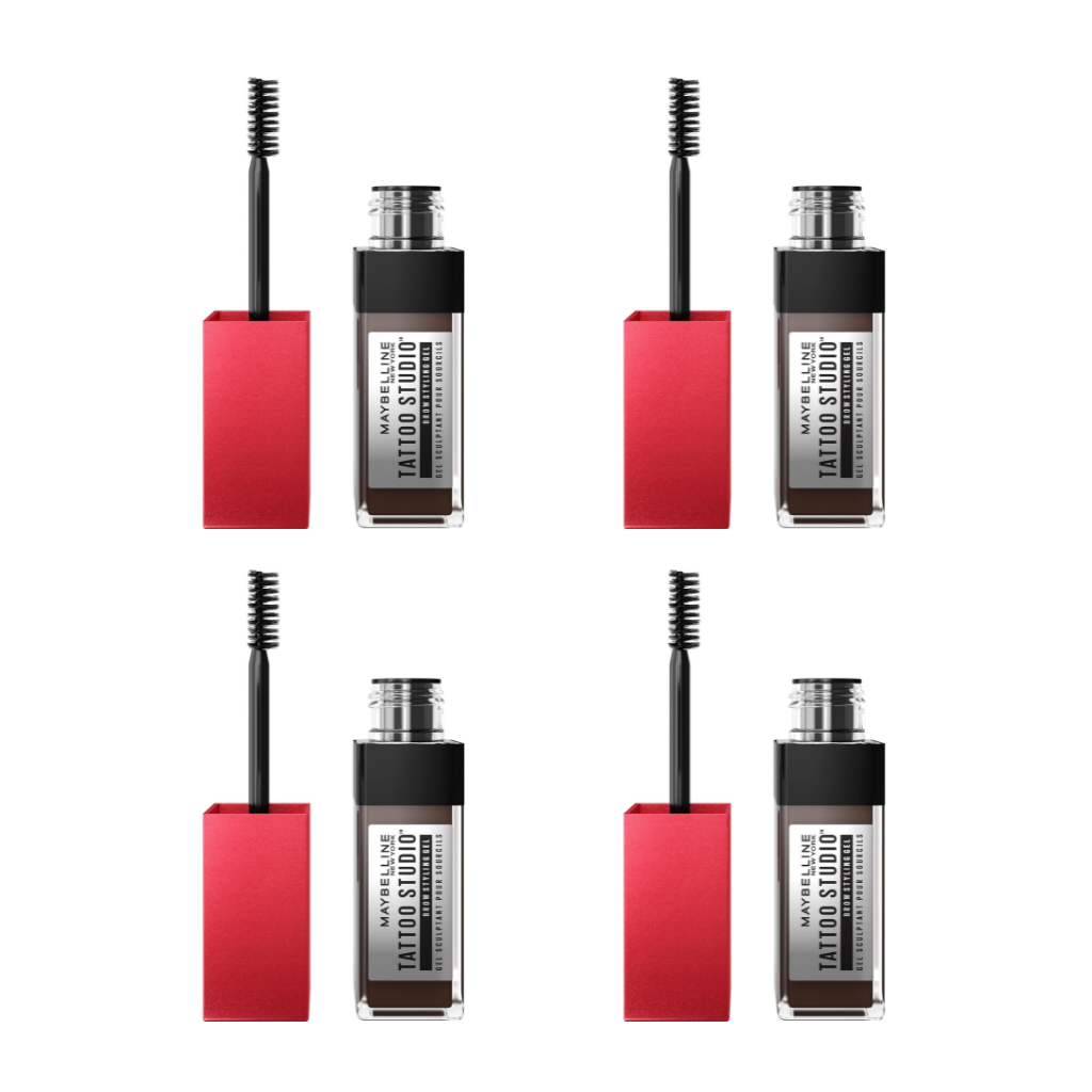 Maybelline Eyebrow Gel Tint, Waterproof and Smudge proof, Long-lasting Peel Off Tint, Semi Permanent Brow Gel, Tattoo Brow 36hr, Deep Brown (Pack of 4) Maybelline