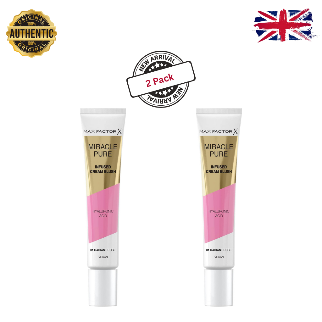 Max Factor Miracle Pure Cream Blush 01 Radiant Rose, Moisturising, Plumps & Hydrates, Buildable Glow, Infused with Hyaluronic Acid & Squalene, Fresh & Healthy Looking Skin, 100% Vegan (Pack of 2) Max Factor