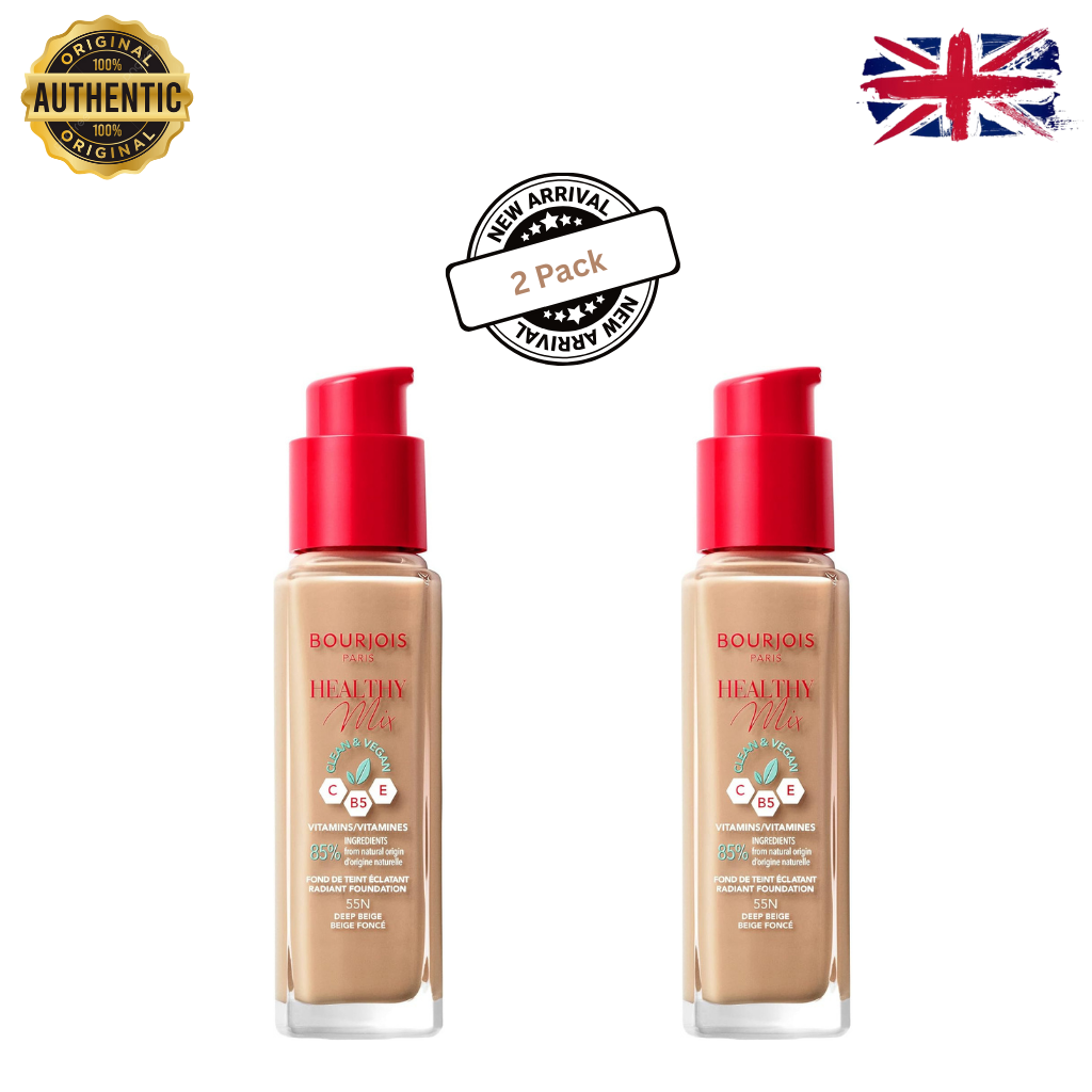 Bourjois - Healthy Mix Clean Foundation, Foundation, Shade 055, Deep Beige 30ml (Pack of 2) Bourjois