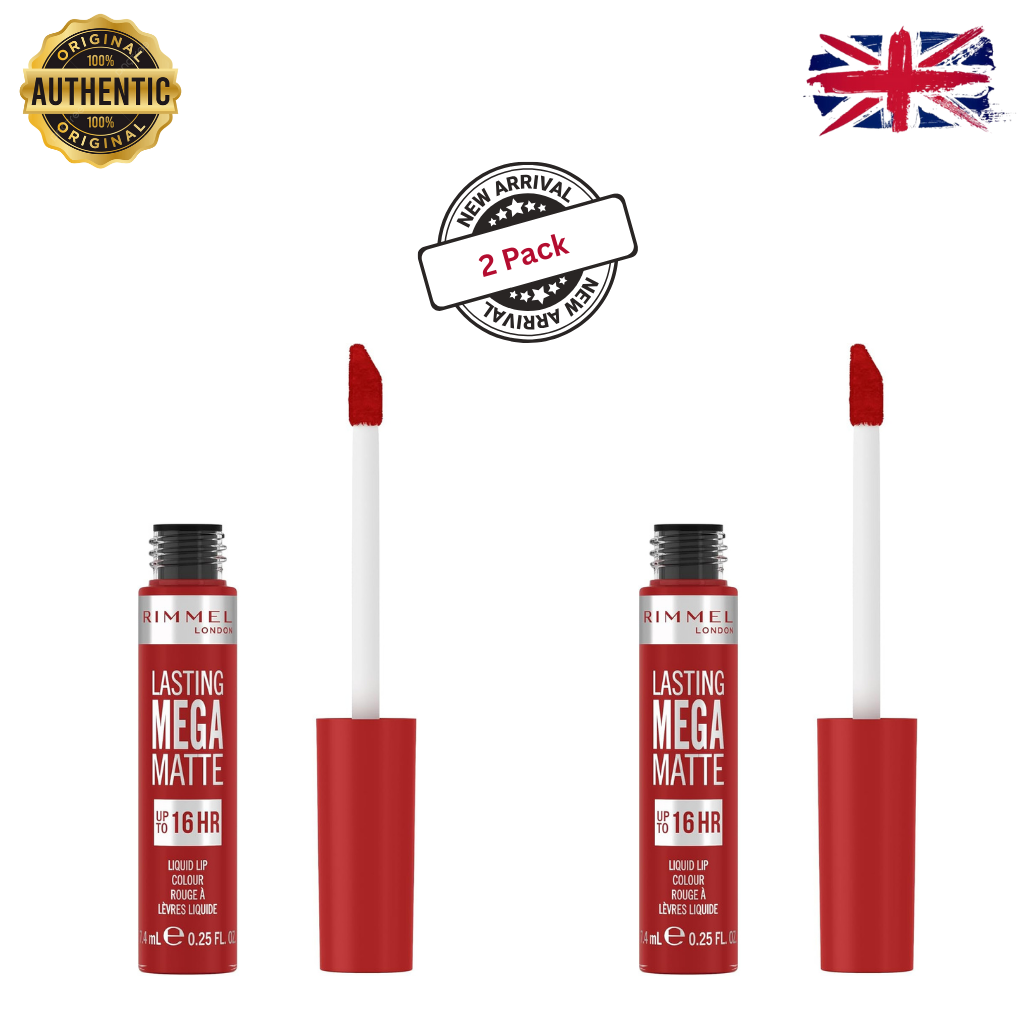 Rimmel London Lasting Mega Matte Liquid Lipstick, Long-Lasting, Hydrating, Vegan Formula - 500 - Fire Starter, 7.4ml (Pack of 2) Rimmel