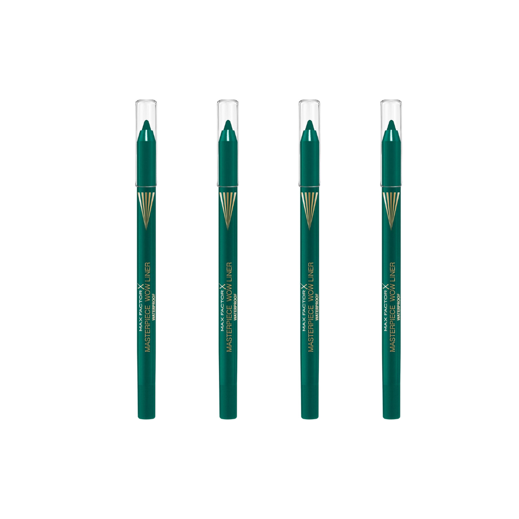 Max Factor Masterpiece Wow Liner, 600 Emerald Green, 24-Hour Wear Eyeliner, High Colour Payoff, Waterproof and Smudgeproof, Vegan (Pack of 4) Max Factor