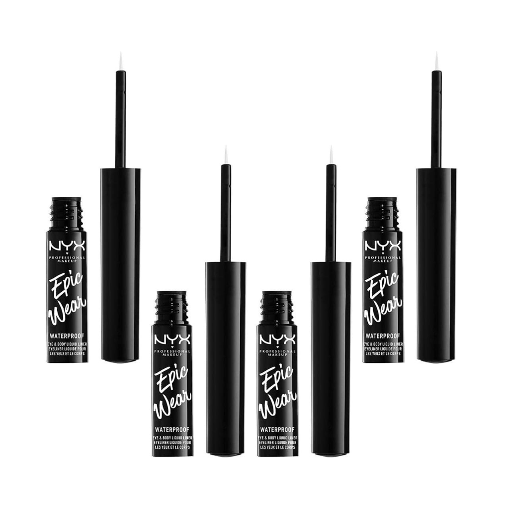 NYX Professional Makeup Epic Wear Semi-Permanent Liquid Liner, Longwearing, Waterproof, Eye Liner and Body Art, Matte Finish, Colour: White (Pack of 4) NYX Professional