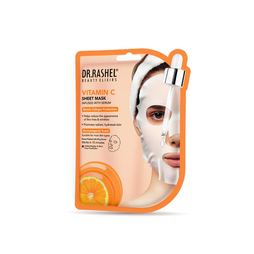 DR.RASHEL Vitamin C Face Sheet Mask With Serum For Women And Men | All Skin Types | Repairing & Nourishment | Soothing And Hydrating | Paraben Free Dr. Rashel