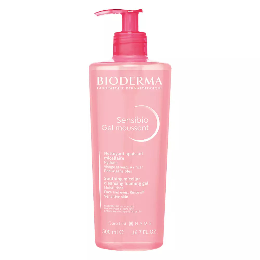 Bioderma Sensibio Foaming Gel - Soothing & Hydrating Micellar Face Wash for Sensitive Skin, Gentle Cleanser & Makeup Remover for Face & Eyes, 500ml Bioderma